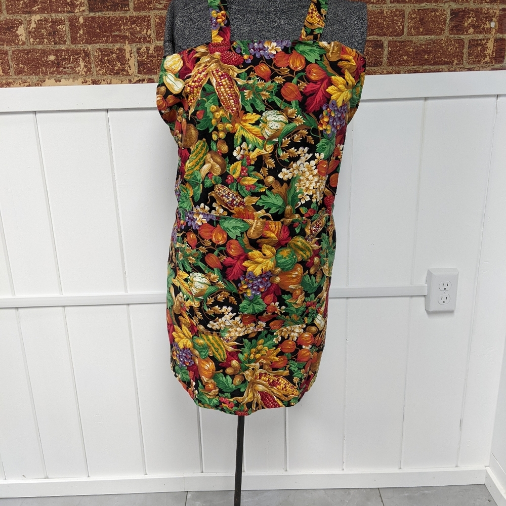 Handcrafted Large Apron,  Colorful Veggie Fabric,  Pocket, Waist Ties, Unisex